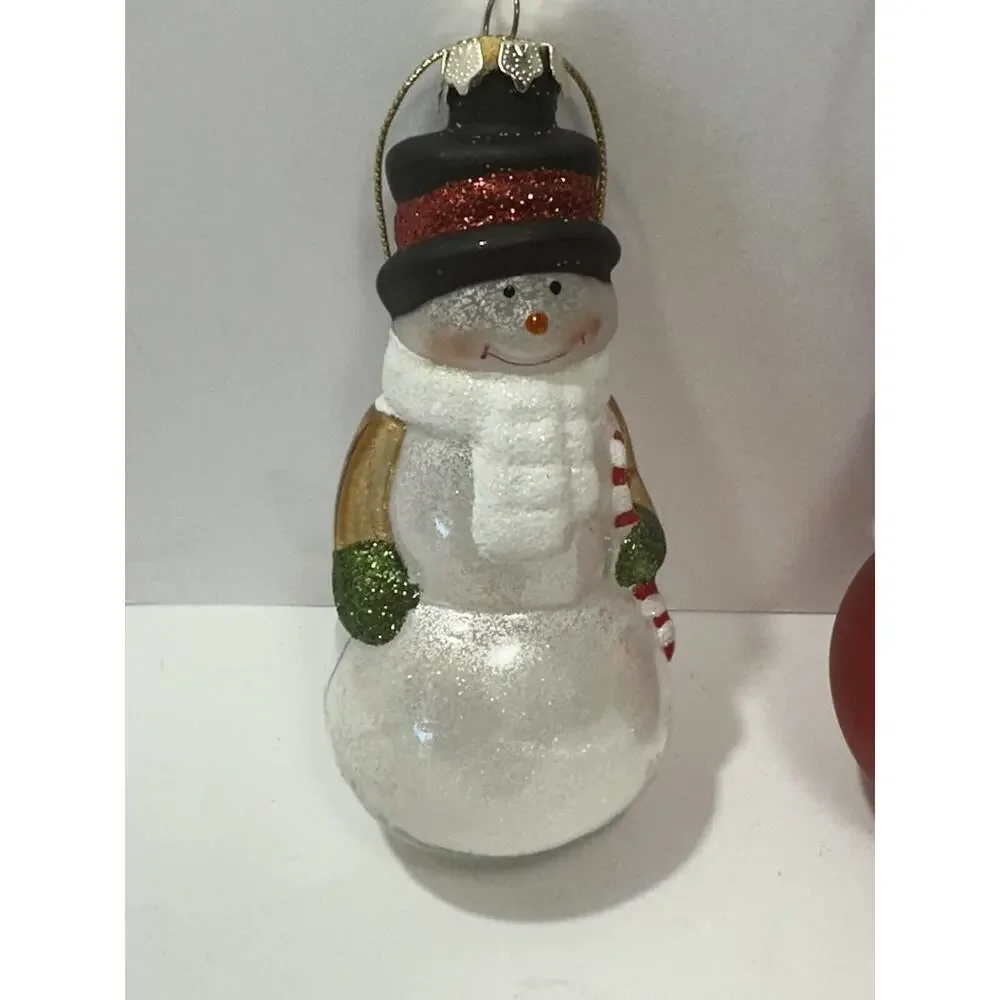 Lot 4 Christmas Tree Ornaments Snowmen, Clear Bear, Moon Santa, Jingle Bell Ball